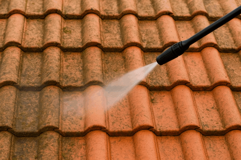 pressure washing roof tiles