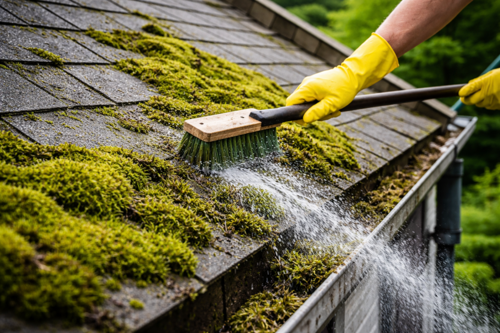 clean moss off roof